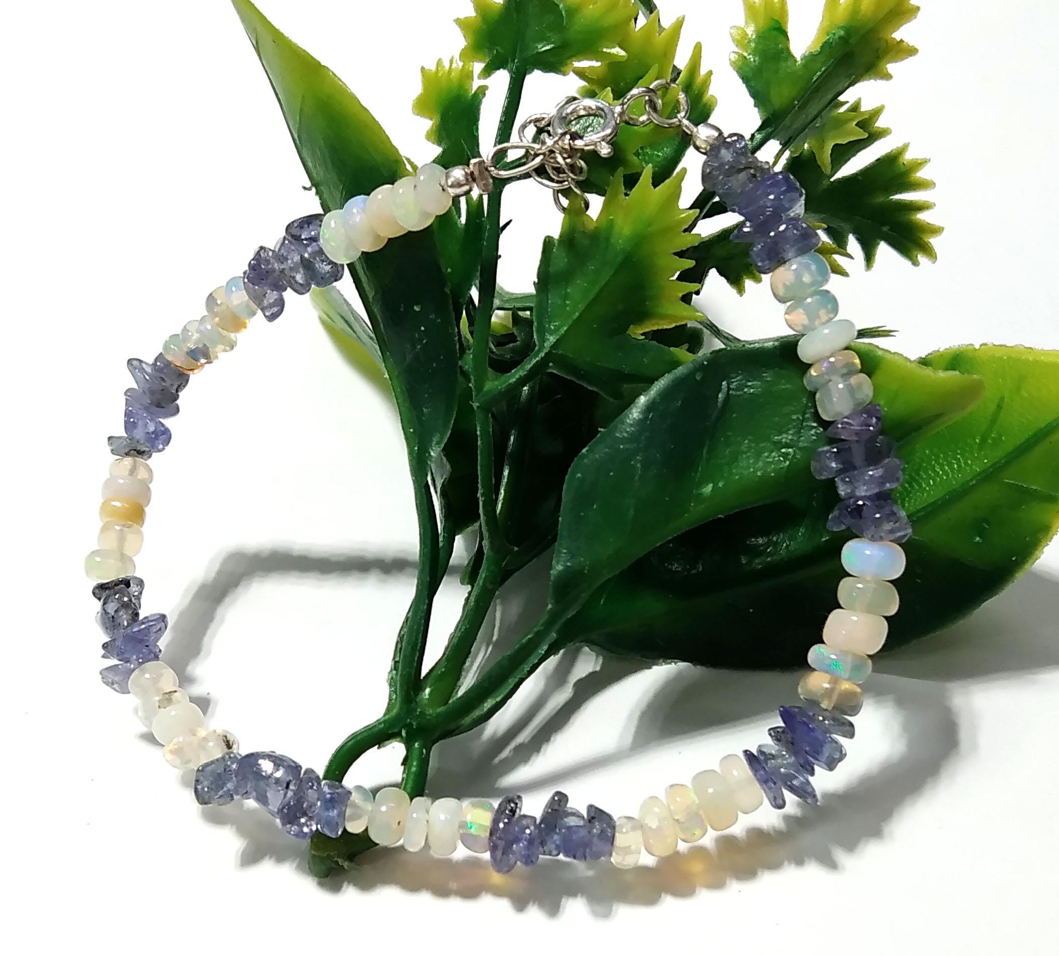 Natural Tanzanite And Ethiopian Opal Bracelet, Flashy Opal Gemstone Bracelet, December Birthstone Gift, Handmade Opal Jewelry, Gift For Her